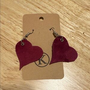 Chic Genuine Leather Heart-Shaped Maroon Earrings